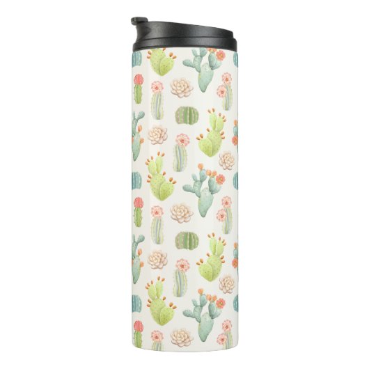 Soft Pastel Cactus & Succulent Pattern Thermosbeker (Geroteerd rechts)