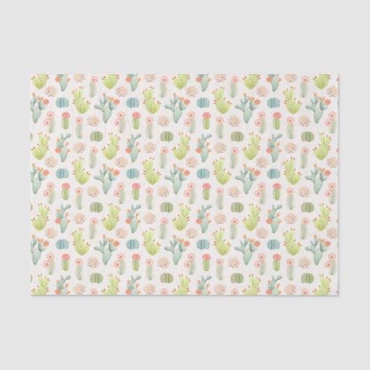 Soft Pastel Cactus & Succulent Pattern Tissuepapier (Voorkant)