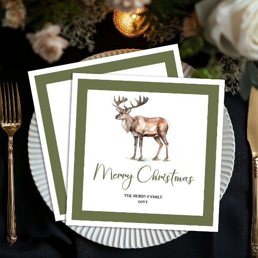 Soft Pastel Christmas Deer Script Family Napkins Servet