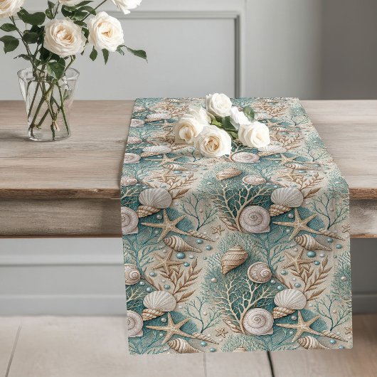 Soft Pastel Coastal Table Runner Seashell accenten Lange Tafelloper