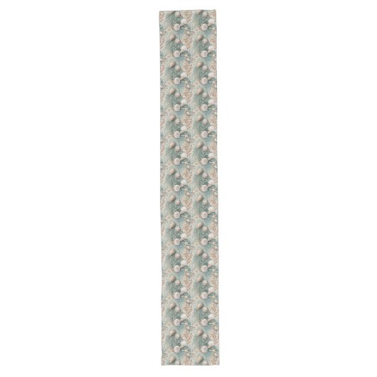 Soft Pastel Coastal Table Runner Seashell accenten Lange Tafelloper (Voorkant)