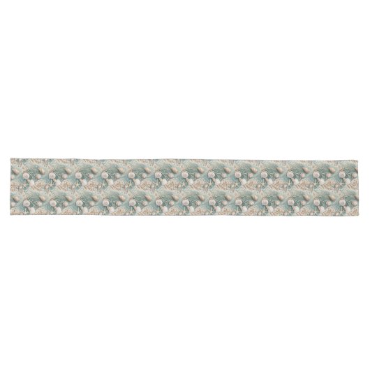 Soft Pastel Coastal Table Runner Seashell accenten Lange Tafelloper (Horizontaal)