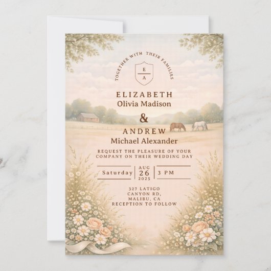 Soft Pastel Countryside Meadow Wedding Kaart (Voorkant)