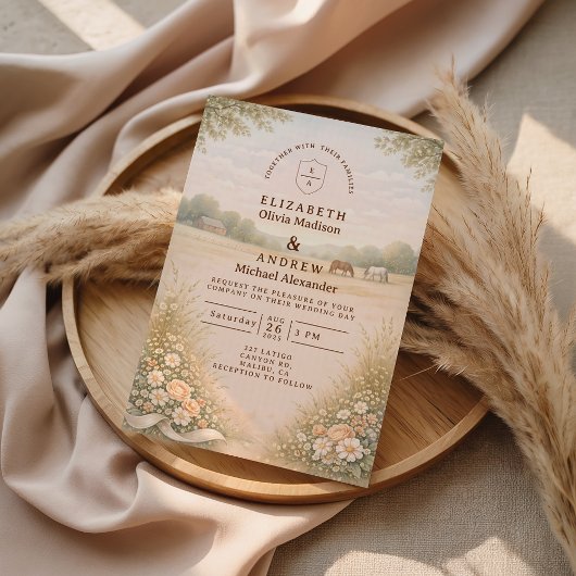 Soft Pastel Countryside Meadow Wedding Kaart