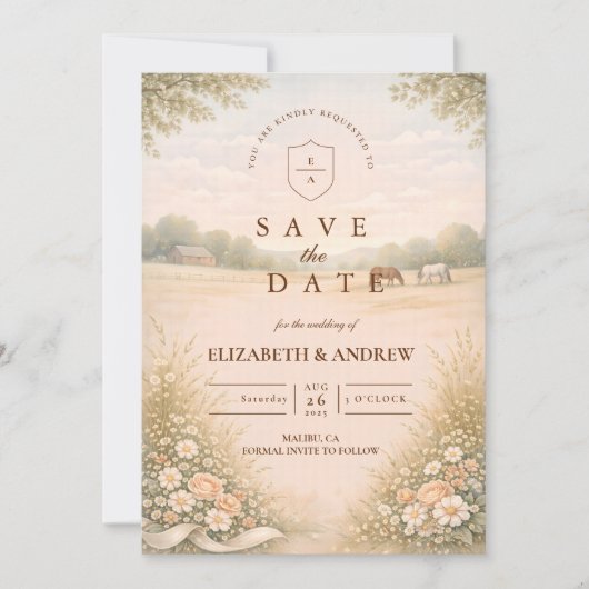 Soft Pastel Countryside Meadow Wedding Save The Date (Voorkant)