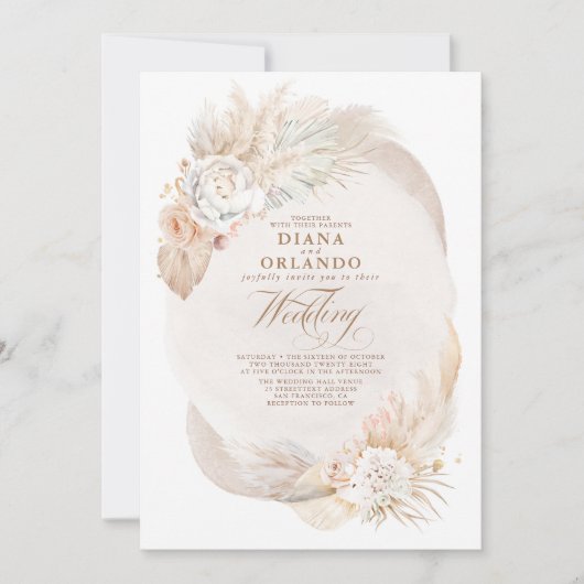 Soft Pastel Cream and Ivory Floral Boho Wedding Kaart (Voorkant)