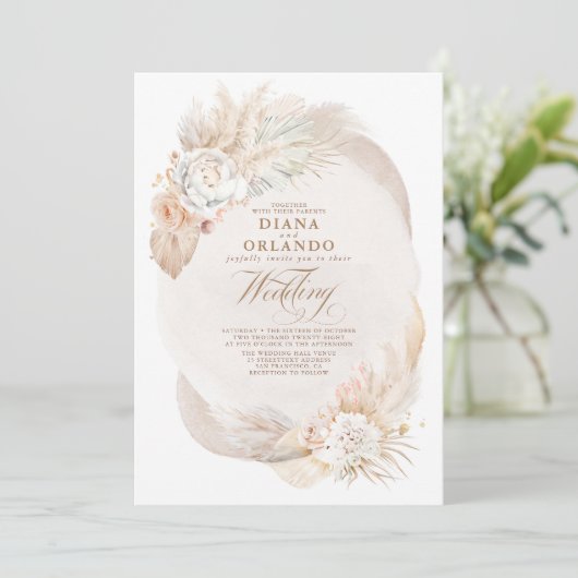 Soft Pastel Cream and Ivory Floral Boho Wedding Kaart (Staand voorkant)