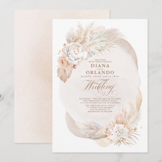 Soft Pastel Cream and Ivory Floral Boho Wedding Kaart (Voorkant / Achterkant)