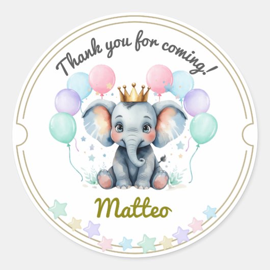 Soft Pastel Elephant Thank You Stickers (Voorkant)