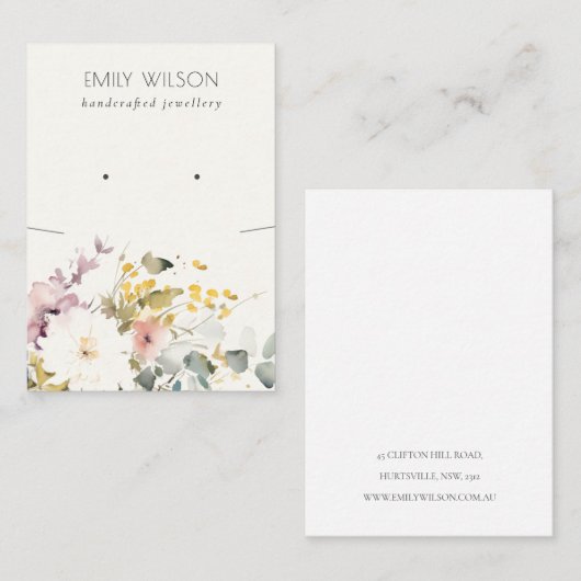 Soft Pastel Flora Ketting Oorbel Sieraden Display Visitekaartje (Voorkant / Achterkant)