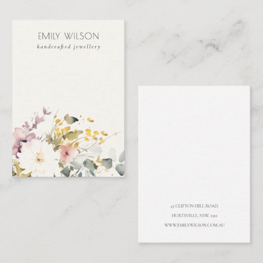 Soft Pastel Flora Waterverf Blank Sieraden Display Visitekaartje (Voorkant / Achterkant)