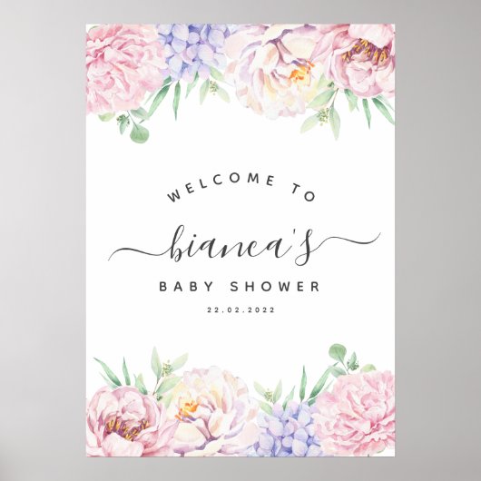 Soft Pastel Floral Baby shower Welcome Sign Poster (Voorkant)