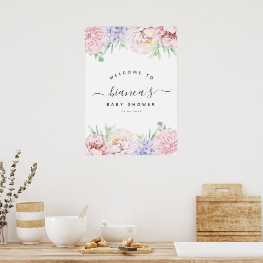 Soft Pastel Floral Baby shower Welcome Sign Poster (Keuken)