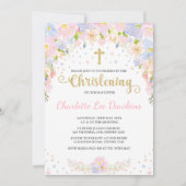 Soft Pastel Floral Girl Christening Baptism Invite Kaart (Voorkant)