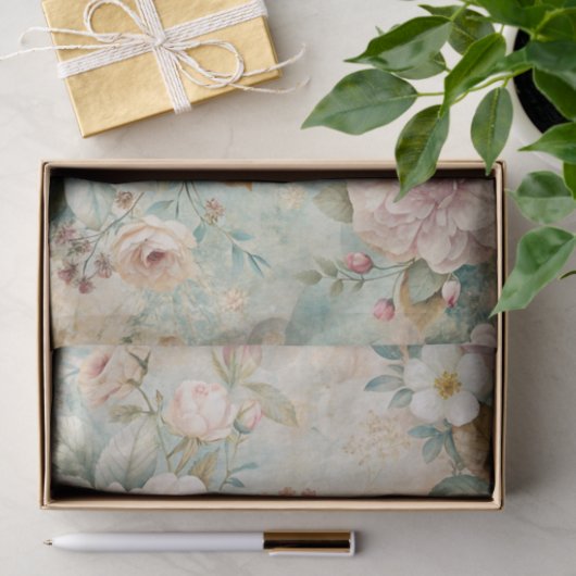 Soft Pastel Floral Pattern with Peonies Tissuepapier (Geschenk)