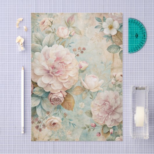 Soft Pastel Floral Pattern with Peonies Tissuepapier (Craft)