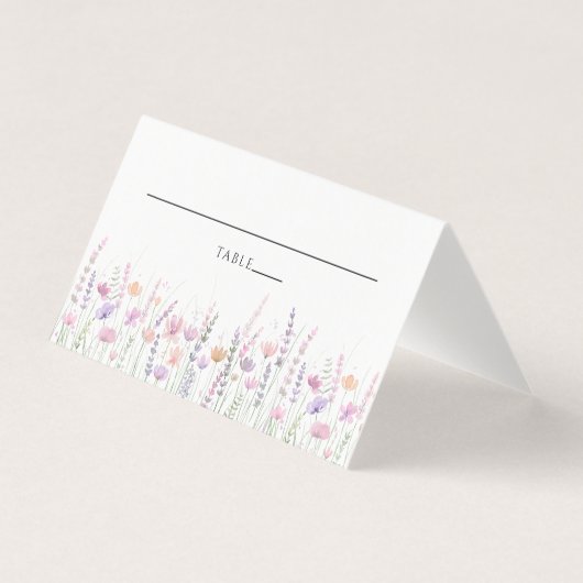 Soft Pastel Floral Wildflower Wedding Place Card Kaart (Voorkant)