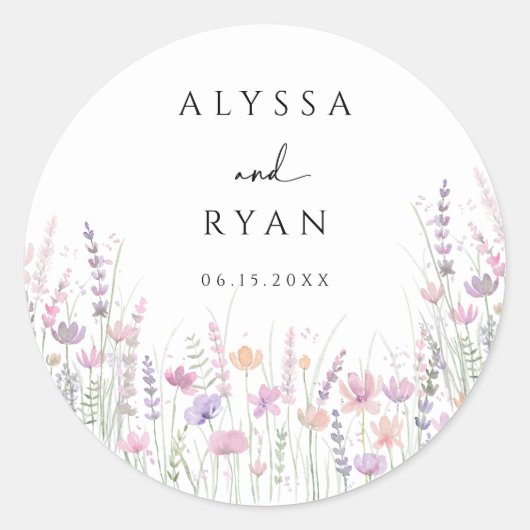 Soft Pastel Floral Wildflower Wedding Ronde Sticker (Voorkant)