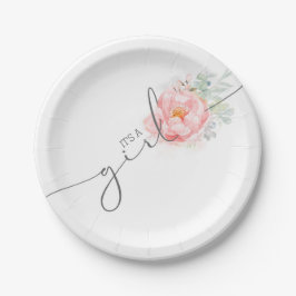 Soft Pastel Flower Elegant Script Baby shower Pape Papieren Bordje
