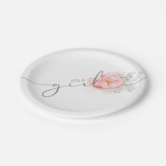 Soft Pastel Flower Elegant Script Baby shower Pape Papieren Bordje (Gekanteld)