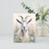 Soft Pastel Flower Field Goat Portret Briefkaart (Staand voorkant)
