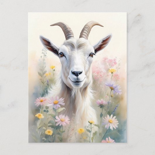 Soft Pastel Flower Field Goat Portret Briefkaart (Voorkant)
