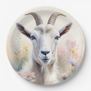 Soft Pastel Flower Field Goat Portret Papieren Bordje