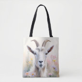 Soft Pastel Flower Field Goat Portret Tote Bag (Voorkant)