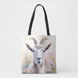 Soft Pastel Flower Field Goat Portret Tote Bag