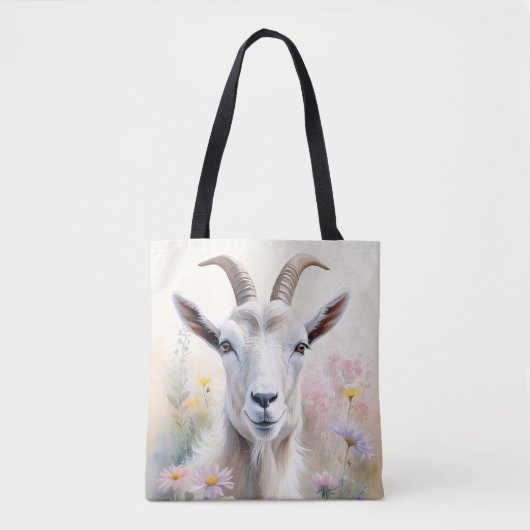 Soft Pastel Flower Field Goat Portret Tote Bag (Voorkant)