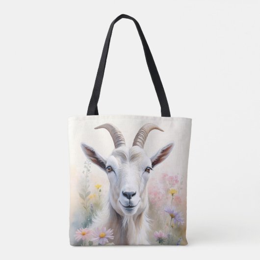 Soft Pastel Flower Field Goat Portret Tote Bag (Achterkant)