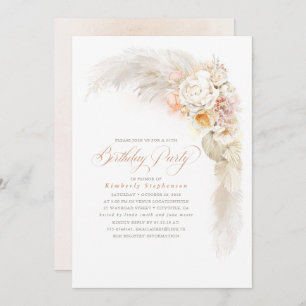 Soft Pastel Flowers and Pampas Grass Boho Birthday Kaart
