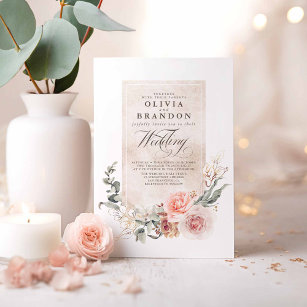 Soft Pastel Flowers Boho Elegant Chic Wedding Kaart