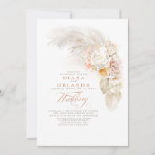 Soft Pastel Flowers Botanical Pampas Grass Wedding Kaart (Voorkant)