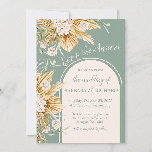 Soft Pastel Flowers Pampas Grass Boho Wedding Kaart (Voorkant)