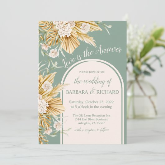 Soft Pastel Flowers Pampas Grass Boho Wedding Kaart (Staand voorkant)