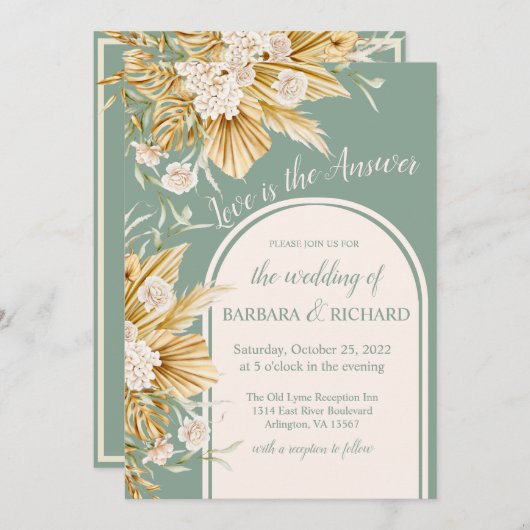 Soft Pastel Flowers Pampas Grass Boho Wedding Kaart (Voorkant / Achterkant)