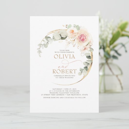Soft Pastel Flowers Romantic Boho Wedding Kaart (Staand voorkant)