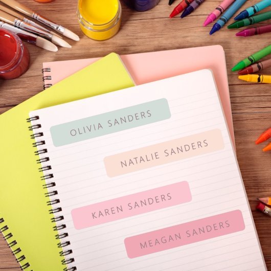 Soft Pastel Gepersonaliseerde School Naam Labels