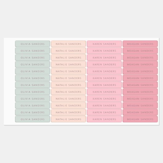 Soft Pastel Gepersonaliseerde School Naam Labels (Vel)