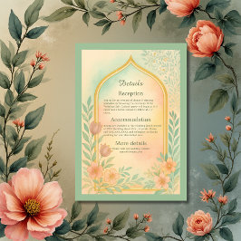 Soft Pastel Gold Floral Arch Wedding  Informatiekaartje