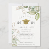 Soft Pastel Gold Green Foliage Graduage Party Kaart (Voorkant)