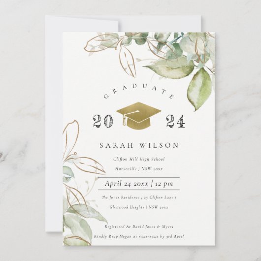 Soft Pastel Gold Green Foliage Graduage Party Kaart (Voorkant)