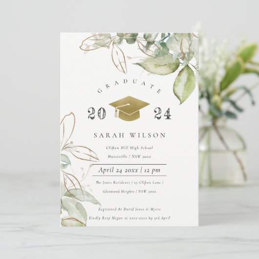 Soft Pastel Gold Green Foliage Graduage Party Kaart (Staand voorkant)