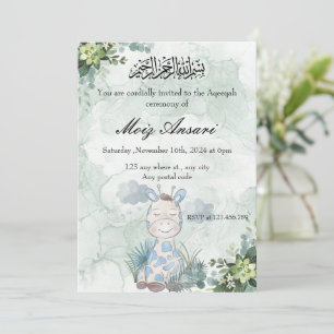 Soft pastel green met baby giraffe Aqeeqah nodig Kaart