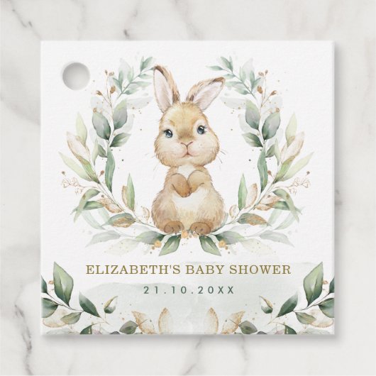 Soft Pastel Greenery Bunny Rabbit Baby shower Bedankjes Labels (Voorkant)