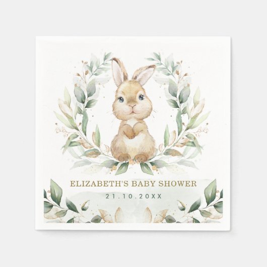 Soft Pastel Greenery Bunny Rabbit Baby shower Servet (Voorkant)