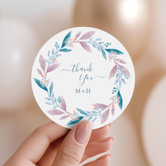 Soft Pastel Greenery Wreath Wedding Thank You Ronde Sticker