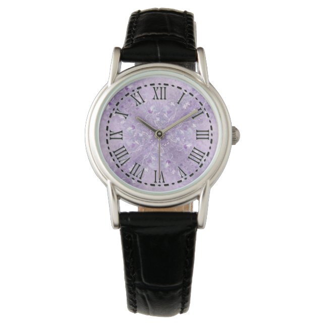 Soft Pastel Mauve Floral Pattern Wrist Watch Horloge (Voorkant)