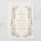 Soft Pastel Ornate Spring All in One Gold Wedding Kaart (Voorkant / Achterkant)
